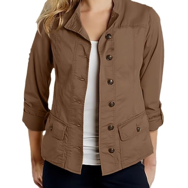 Fashion Solid Color Roll-up Sleeve Single-breasted Casual Jacket - Image 5