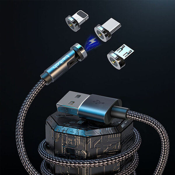 Twitch 540 Degree Rotating Single Needle Magnetic Data Cable One For Three Android Type-C Charging Cable Three In One - Image 7