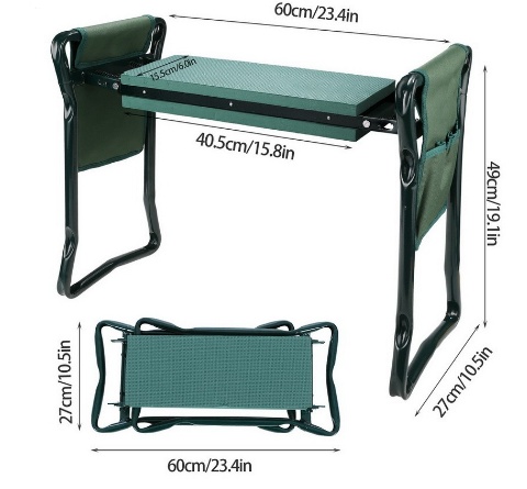 Foldable Outdoor Lawn Bench Chair With Tool Pouch Garden Rest - Image 5