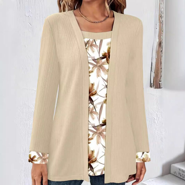 Solid Color Printing Stitching Faux Two-piece Set Long Sleeve - Image 8
