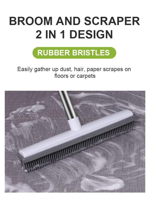 Pet Hair Rubber Carpet Rake Floor Soft Push Broom - Image 3