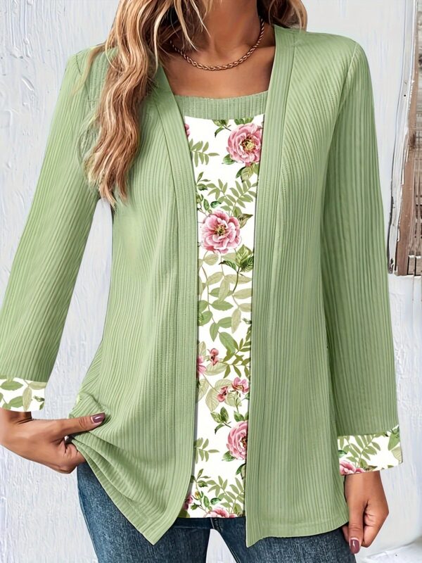 Solid Color Printing Stitching Faux Two-piece Set Long Sleeve - Image 3