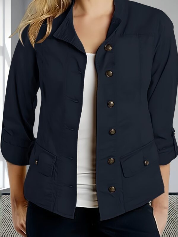 Fashion Solid Color Roll-up Sleeve Single-breasted Casual Jacket - Image 8