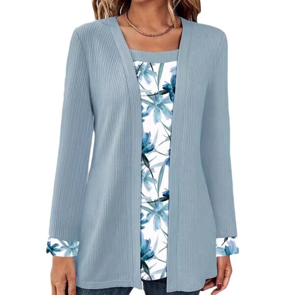 Solid Color Printing Stitching Faux Two-piece Set Long Sleeve - Image 9
