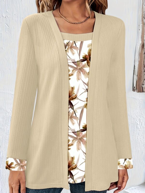 Solid Color Printing Stitching Faux Two-piece Set Long Sleeve - Image 5