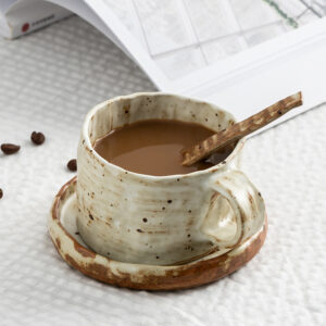 Creative Hand Pinch Stoneware Japanese-style Coffee Cup Spoon And Plate Suit