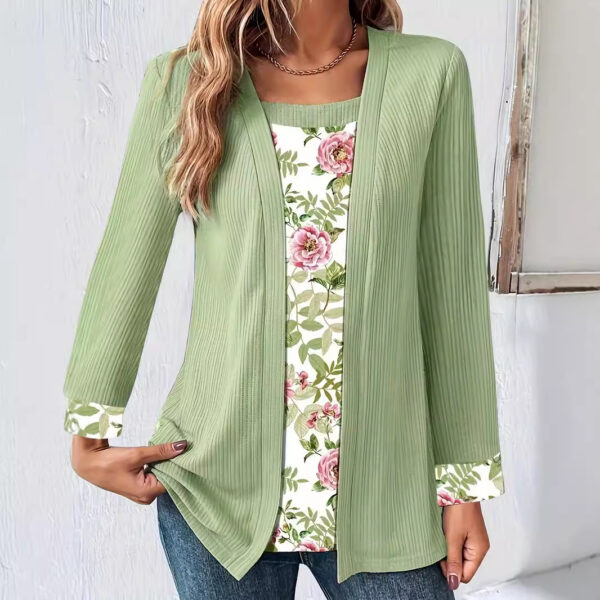 Solid Color Printing Stitching Faux Two-piece Set Long Sleeve - Image 2