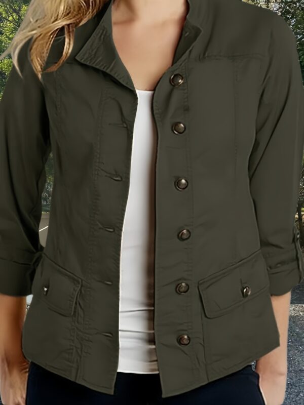 Fashion Solid Color Roll-up Sleeve Single-breasted Casual Jacket - Image 7