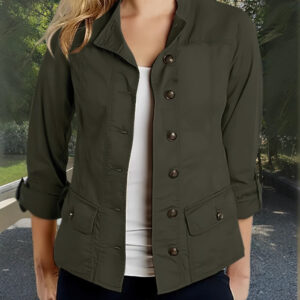 Fashion Solid Color Roll-up Sleeve Single-breasted Casual Jacket