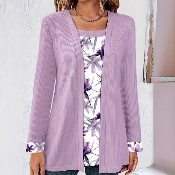 Solid Color Printing Stitching Faux Two-piece Set Long Sleeve - Image 6