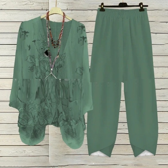 Women's Clothing Digital Printed Round Neck Fashion Sports And Leisure Suit Two-piece Set - Image 2