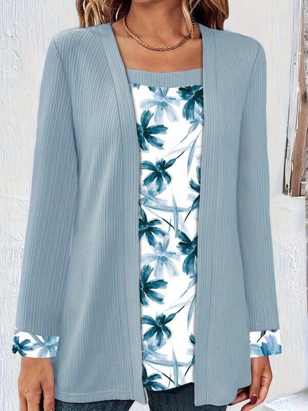 Solid Color Printing Stitching Faux Two-piece Set Long Sleeve - Image 4