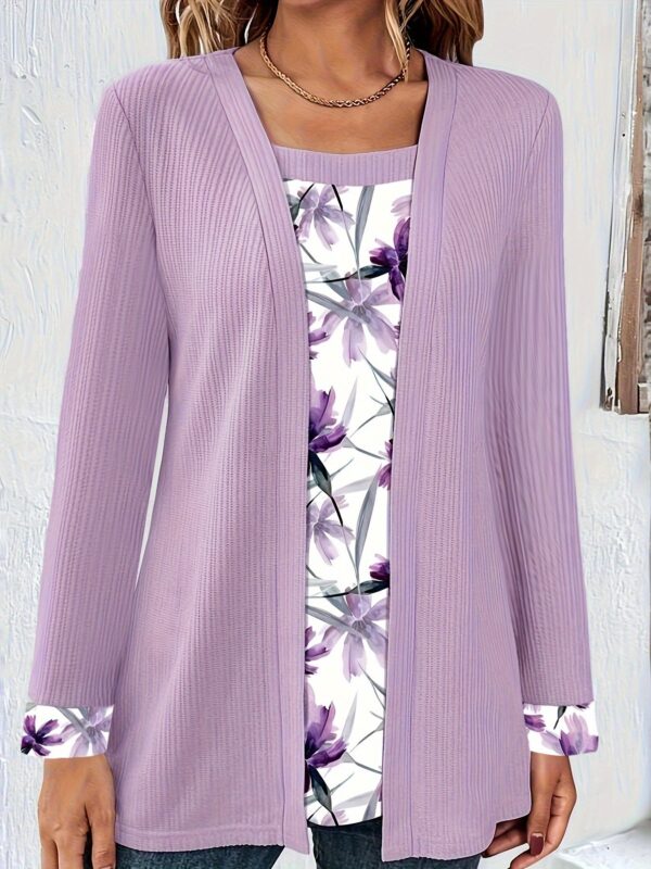 Solid Color Printing Stitching Faux Two-piece Set Long Sleeve - Image 7