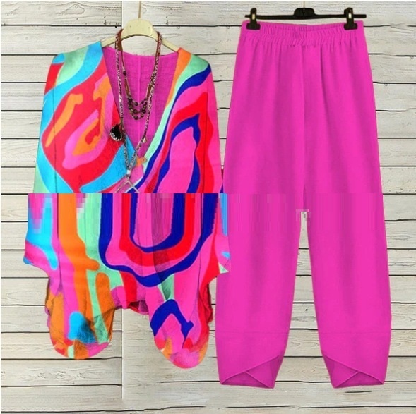 Women's Clothing Digital Printed Round Neck Fashion Sports And Leisure Suit Two-piece Set - Image 3