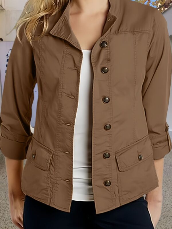 Fashion Solid Color Roll-up Sleeve Single-breasted Casual Jacket - Image 3