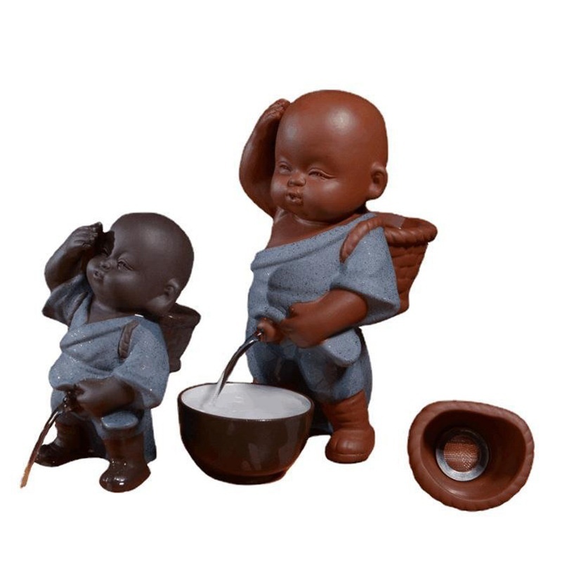 Purplue Sand Tea Pet Pee Little Monk Decoration Tea Set Creative Ceramic Character Crafts - Image 2