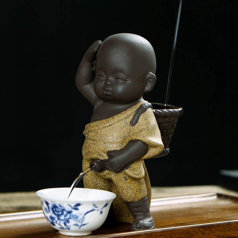 Purplue Sand Tea Pet Pee Little Monk Decoration Tea Set Creative Ceramic Character Crafts - Image 8