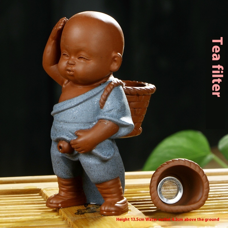 Purplue Sand Tea Pet Pee Little Monk Decoration Tea Set Creative Ceramic Character Crafts - Image 4